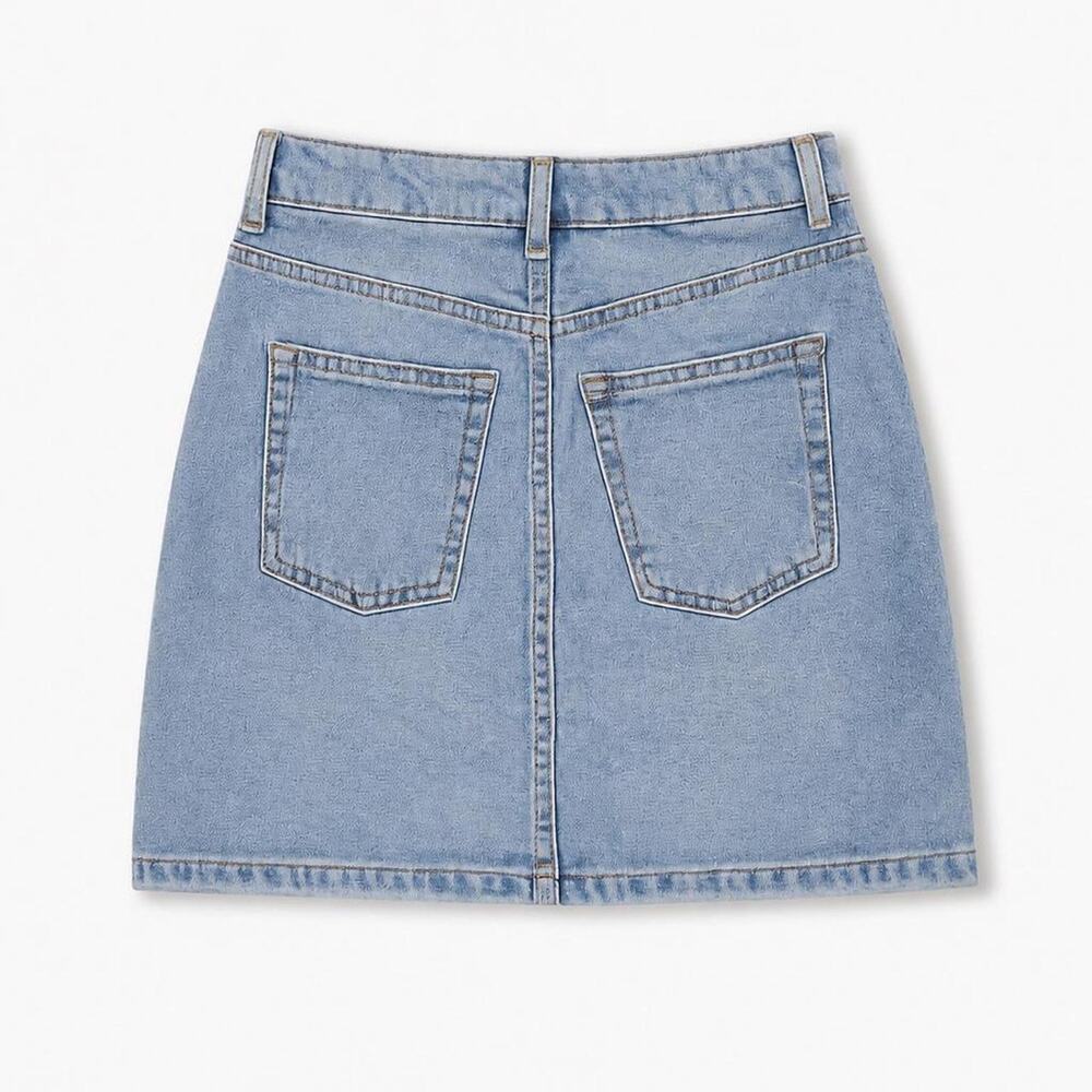 Topshop Moto Zip Front Denim Mini Skirt Light Wash Size 4 - Picture 5 of 6
